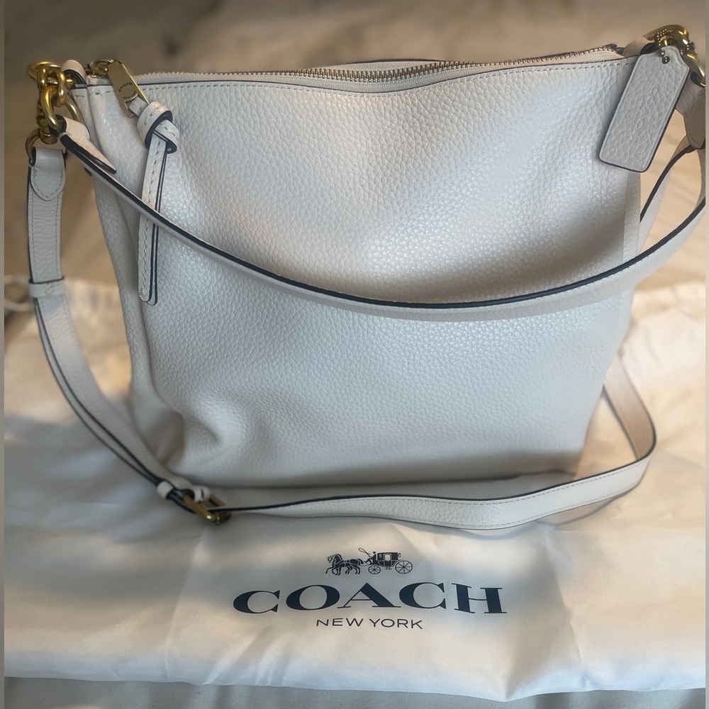 Coach Pebbled Leather Shoulder Bag in White with Gold Hardware